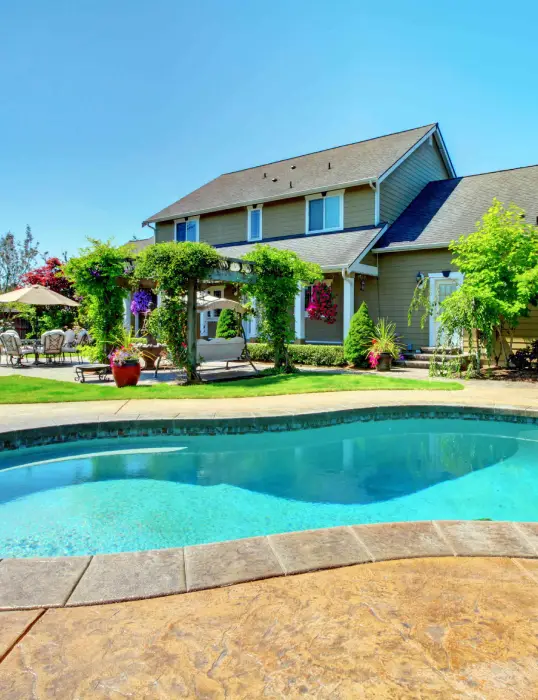 Villa garden landscaping services Dubai, pool side view